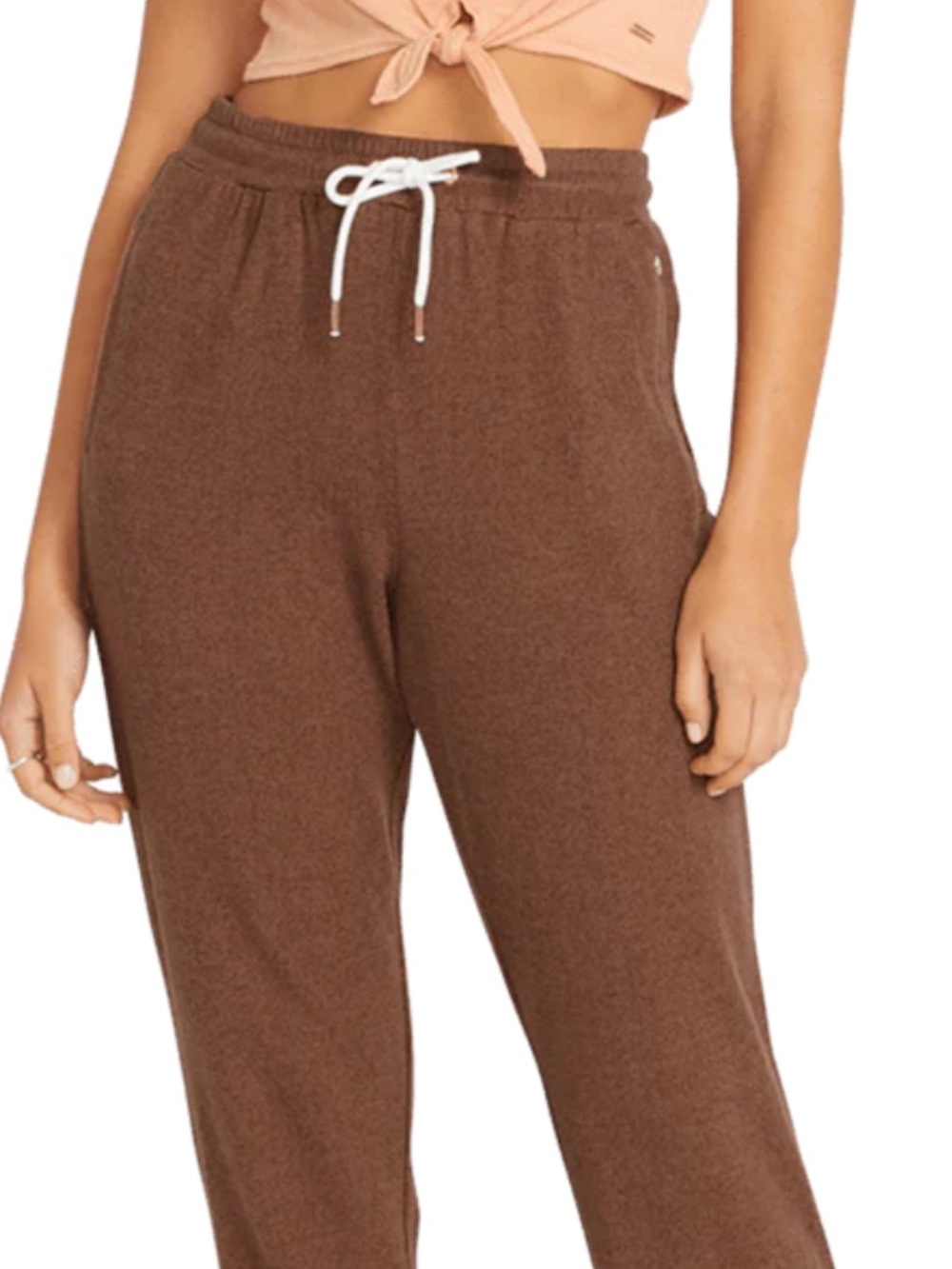 VOLCOM Cozy Brown Ultra Soft Lined Drawstring Jogger Pants with Drawstring - Picture 2 of 6